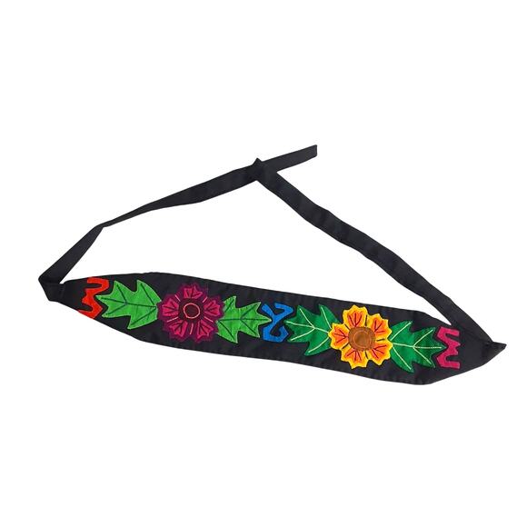 Vintage Embroidered Sunflower Belt Bohemian Waist Belt Art to Wear Festival - Picture 2 of 6